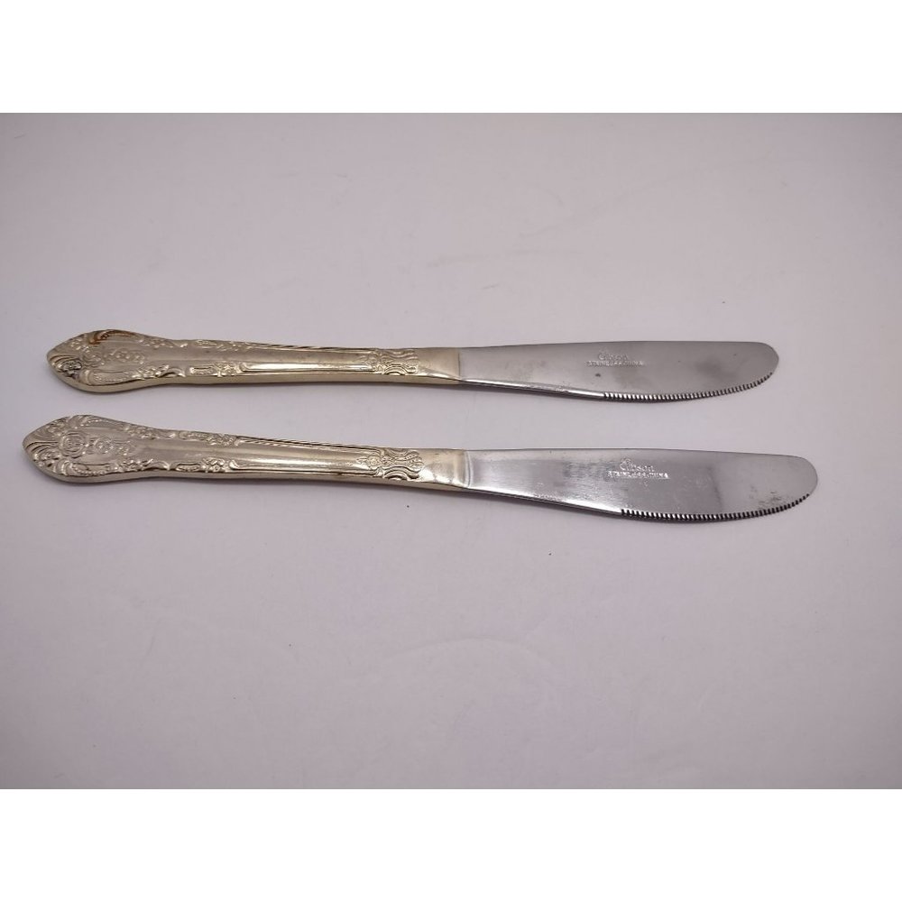 Vintage lot of 2 Gibson butter knife replacement gold plated stainless steel